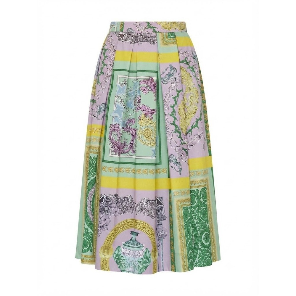 Skirt Women XS Multi Baroque Ornate Pastel Vintage Style Italian Midi Skirt